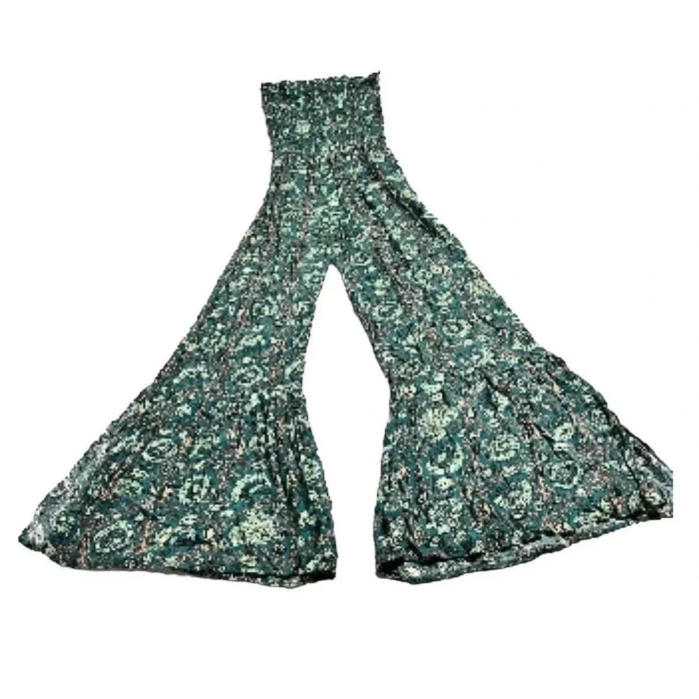 Lucy Love Women's Green Floral Print strapless Jumpsuit Size Small
